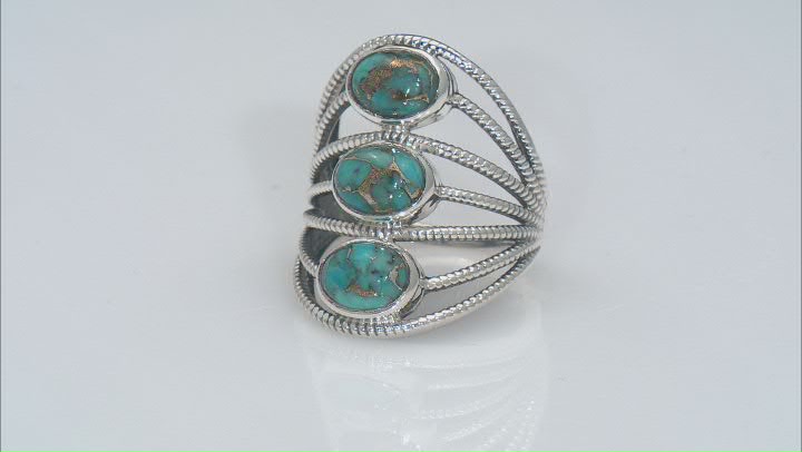 Blue Turquoise Sterling Silver Oxidized Ring Video Thumbnail