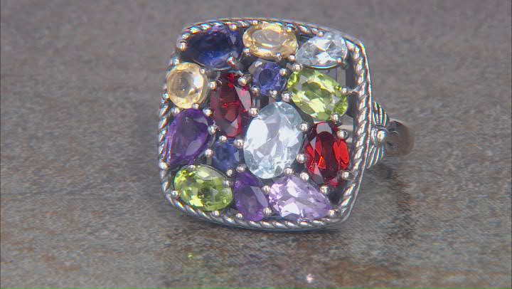 Multi-Color Multi-Gem Sterling Silver Oxidized Ring 4.48ctw Video Thumbnail