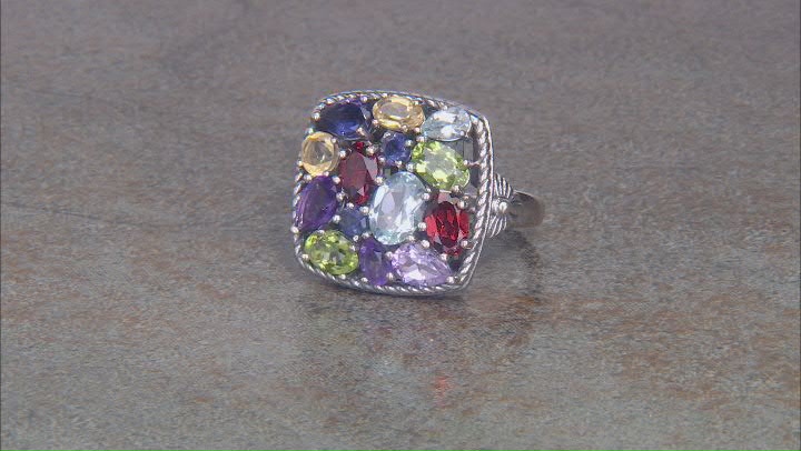 Multi-Color Multi-Gem Sterling Silver Oxidized Ring 4.48ctw Video Thumbnail