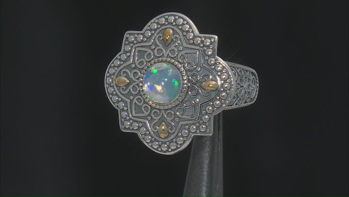 White Ethiopian Opal Sterling Silver Oxidized Ring Video Thumbnail