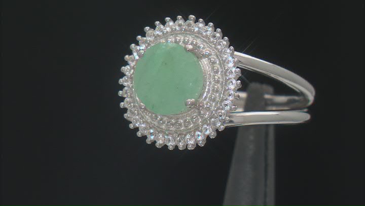 Green Emerald with White Topaz Rhodium Over Sterling Silver Ring 1.75ctw Video Thumbnail