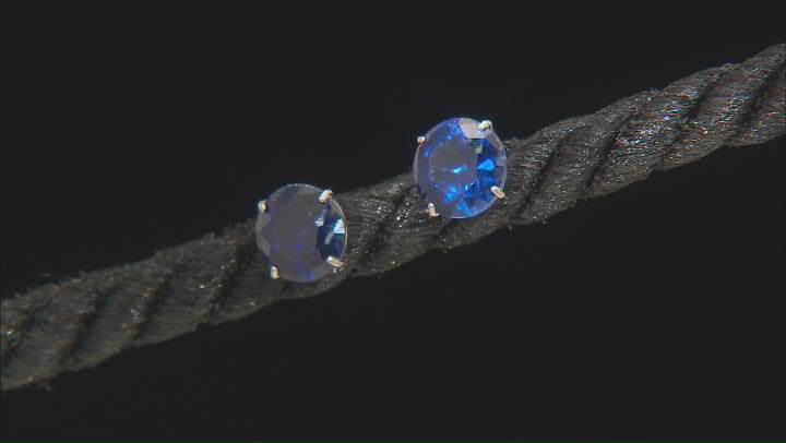 Blue Lab Created Sapphire Rhodium Over 10k White Gold Earrings and Pendant with Chain Set 2.70ctw Video Thumbnail