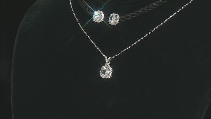 White Lab Created Sapphire Rhodium Over Sterling Silver Pendant with Chain and Earrings Set 3.75ctw Video Thumbnail