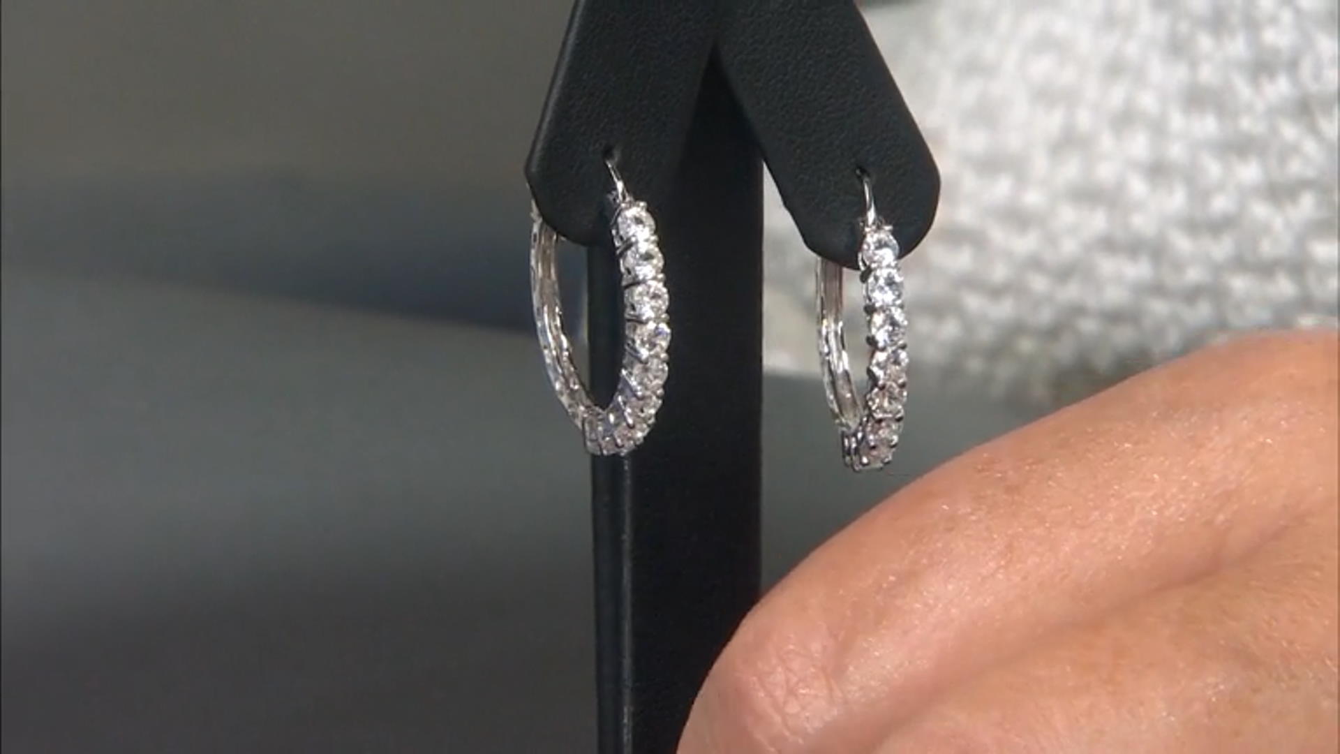 White Lab Created Sapphire Rhodium Over Sterling Silver Hoop Earrings 1.90ctw Video Thumbnail