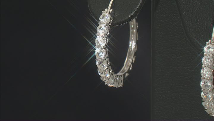 White Lab Created Sapphire Rhodium Over Sterling Silver Hoop Earrings 1.90ctw Video Thumbnail