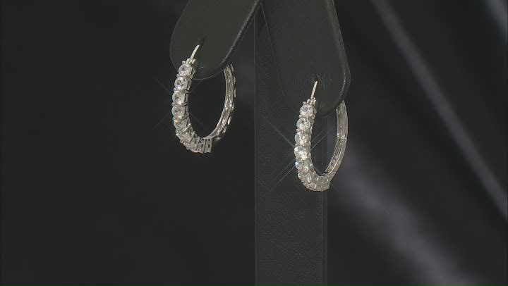 White Lab Created Sapphire Rhodium Over Sterling Silver Hoop Earrings 1.90ctw Video Thumbnail