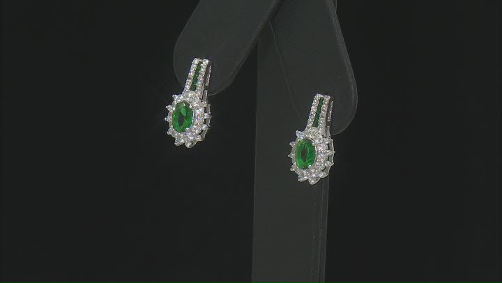 Green Lab Created Emerald Rhodium Over Sterling Silver Earrings 2.94ctw Video Thumbnail