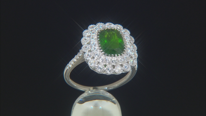 Green Chrome Diopside Rhodium Over Sterling Silver Ring 3.70ctw Video Thumbnail