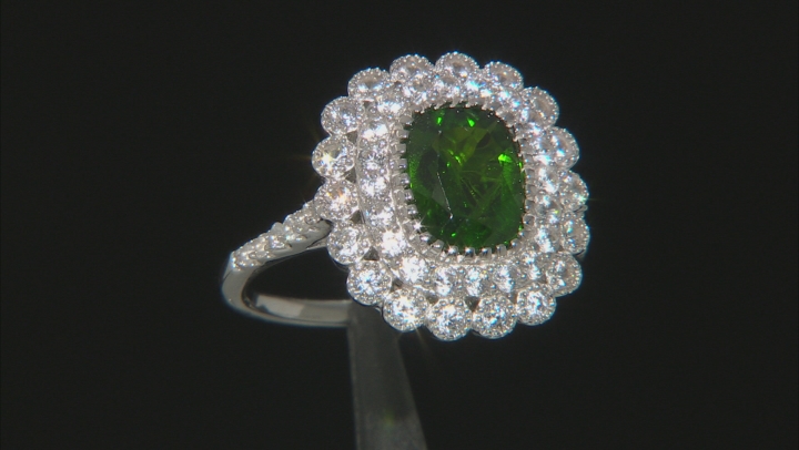 Green Chrome Diopside Rhodium Over Sterling Silver Ring 3.70ctw Video Thumbnail