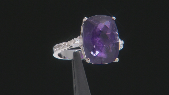 Purple Amethyst Rhodium Over Sterling Silver Ring 8.00ctw Video Thumbnail