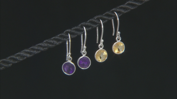Citrine &  Amethyst Rhodium Over Silver Earrings Set of 2 3.20ctw Video Thumbnail