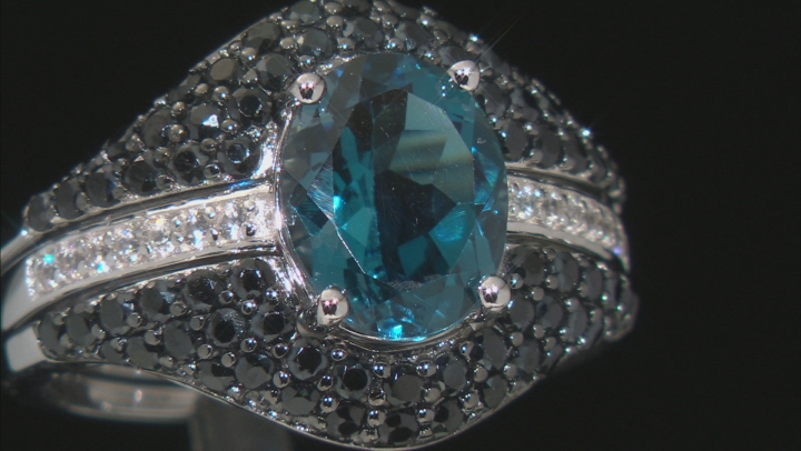 London Blue Topaz Rhodium Over Sterling Silver Ring Set of 2 4.39ctw Video Thumbnail