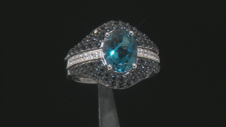 London Blue Topaz Rhodium Over Sterling Silver Ring Set of 2 4.39ctw Video Thumbnail