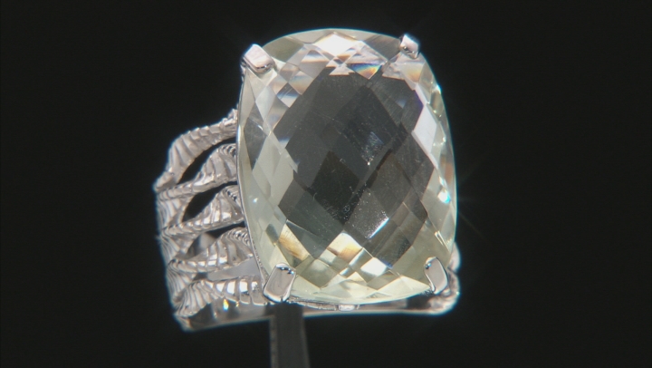 Green Prasiolite rhodium over sterling silver ring 15.00ct Video Thumbnail