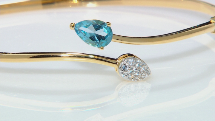 Swiss Blue Topaz 18k Yellow Gold Over Sterling Silver Cuff Bracelet 1.47ctw Video Thumbnail
