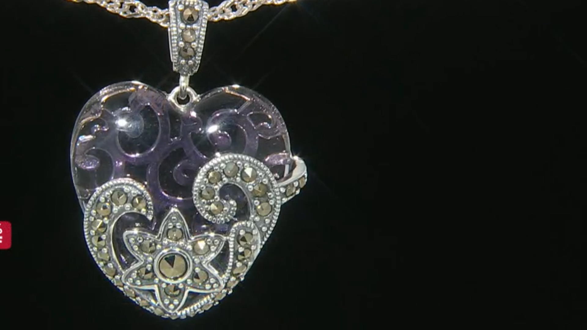 Purple Glass Sterling Silver Heart Pendant With Chain Video Thumbnail