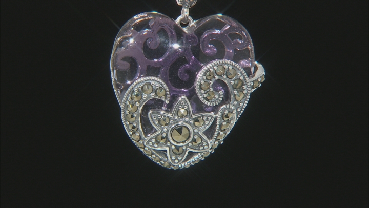 Purple Glass Sterling Silver Heart Pendant With Chain Video Thumbnail