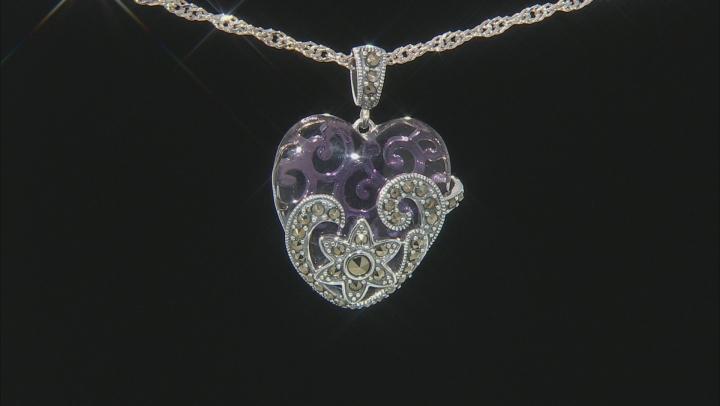 Purple Glass Sterling Silver Heart Pendant With Chain Video Thumbnail