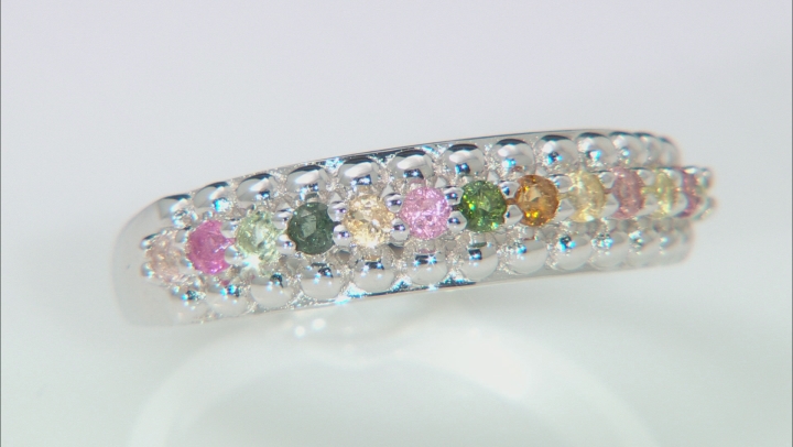 Multi Tourmaline Rhodium Over Sterling Silver Ring 0.35ctw Video Thumbnail