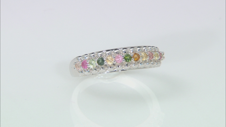 Multi Tourmaline Rhodium Over Sterling Silver Ring 0.35ctw Video Thumbnail