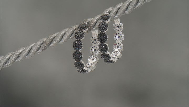 Black Spinel Rhodium Over Sterling Silver Hoop Earrings 2.67ctw Video Thumbnail