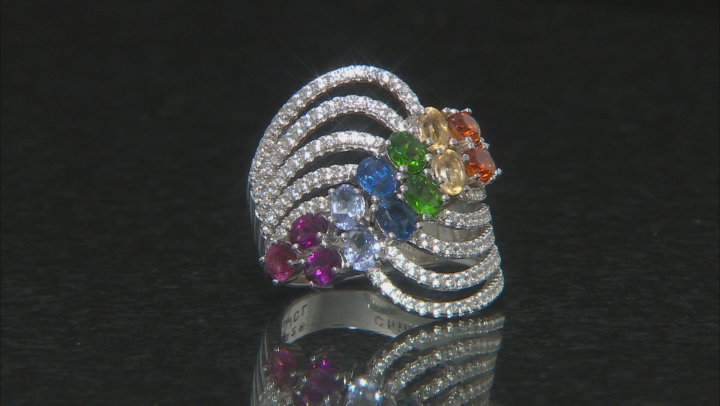 Multi Gemstone Rhodium Over Sterling Silver Ring 3.65ctw Video Thumbnail