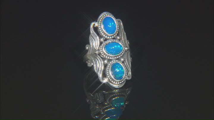 Paraiba Blue Color Opal Sterling Silver Statement Ring 1.50ctw Video Thumbnail