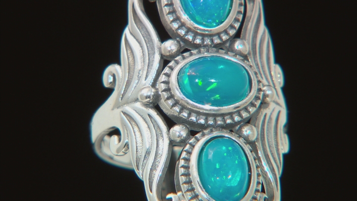 Paraiba Blue Color Opal Sterling Silver Statement Ring 1.50ctw Video Thumbnail
