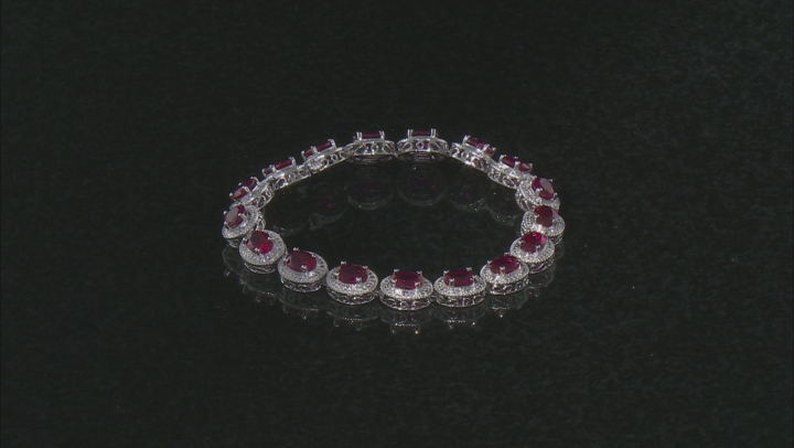 Red Lab Created Ruby Rhodium Over Sterling Silver Bracelet 12.50ctw Video Thumbnail