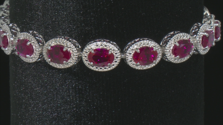 Red Lab Created Ruby Rhodium Over Sterling Silver Bracelet 12.50ctw Video Thumbnail