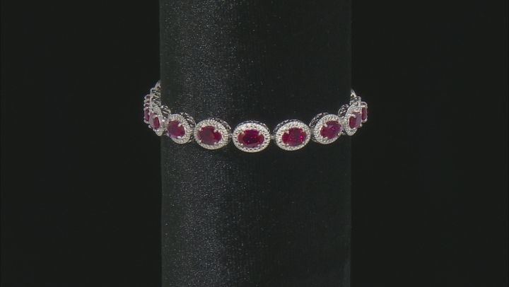 Red Lab Created Ruby Rhodium Over Sterling Silver Bracelet 12.50ctw Video Thumbnail