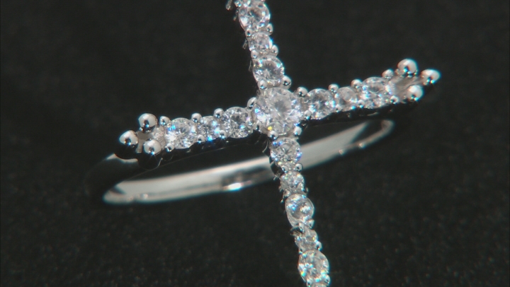 White Zircon Rhodium Over Sterling Silver Cross Ring 0.75ctw Video Thumbnail