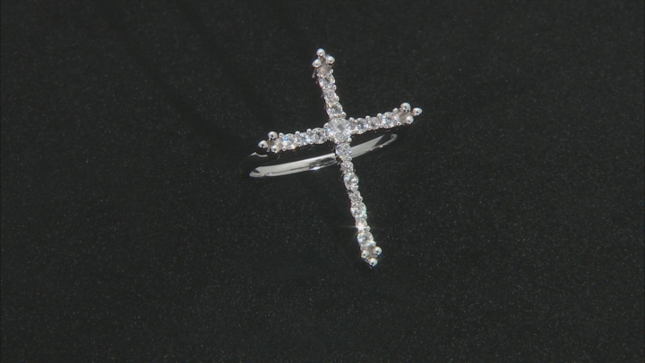 White Zircon Rhodium Over Sterling Silver Cross Ring 0.75ctw Video Thumbnail
