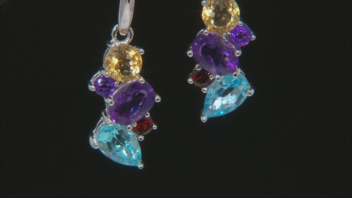 Multi-Gemstone Rhodium Over Sterling Silver Dangle Earrings