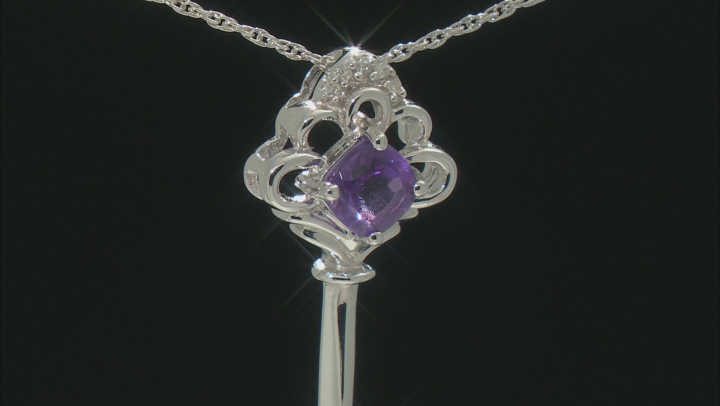 Purple Amethyst Rhodium Over Sterling Silver Key Pendant With Chain 0.46 Video Thumbnail