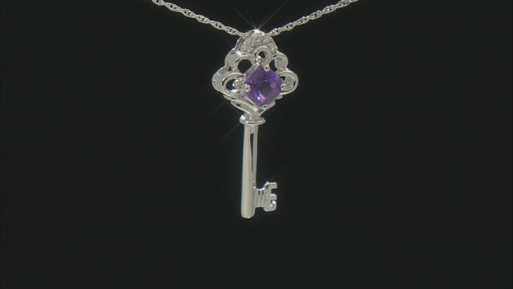 Purple Amethyst Rhodium Over Sterling Silver Key Pendant With Chain 0.46 Video Thumbnail