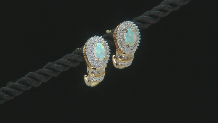 White Lab Created Opal 14k Yellow Gold Over Sterling Silver Earrings 0.66ctw Video Thumbnail