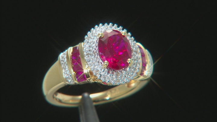 Red Lab Created Ruby 14k Yellow Gold Over Sterling Silver Ring 2.43ctw Video Thumbnail