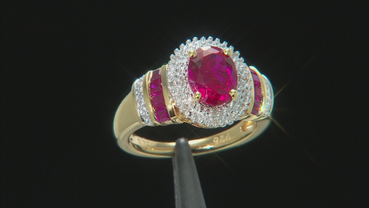 Red Lab Created Ruby 14k Yellow Gold Over Sterling Silver Ring 2.43ctw Video Thumbnail
