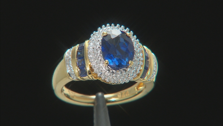 Blue Lab Created Sapphire 14k Yellow Gold Over Sterling Silver Ring 2.43ctw Video Thumbnail