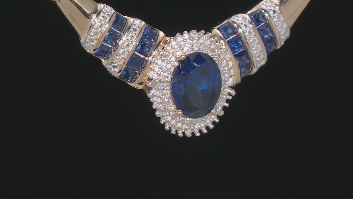 Blue Lab Created Sapphire 18K Yellow Gold Over Sterling Silver Necklace. 2.52ctw Video Thumbnail