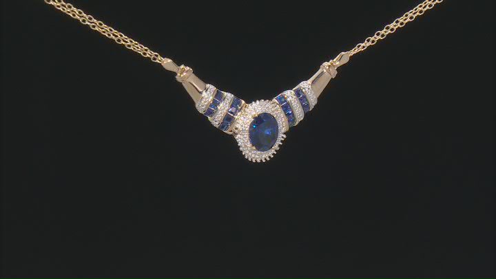 Blue Lab Created Sapphire 18K Yellow Gold Over Sterling Silver Necklace. 2.52ctw Video Thumbnail