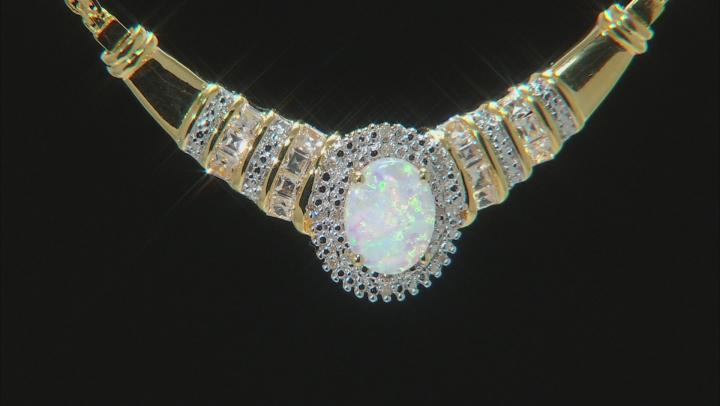 White Lab Created Opal 14k Yellow Gold Over Sterling Silver 1.50ctw Video Thumbnail