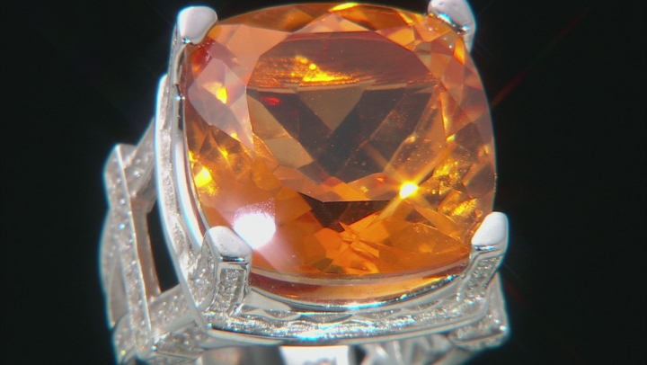 Spessartite Color Quartz Doublet Rhodium Over Sterling Silver Ring 10.75ctw Video Thumbnail