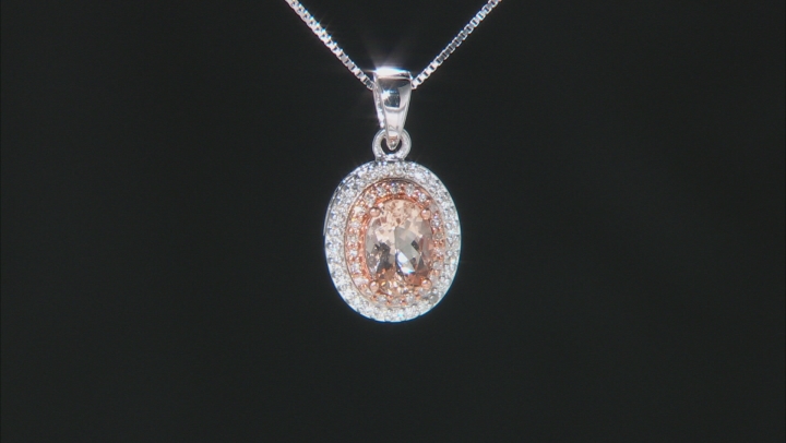 Peach Morganite Rhodium Over 10K White & Rose Gold Accent Pendant with Chain 0.94ctw Video Thumbnail