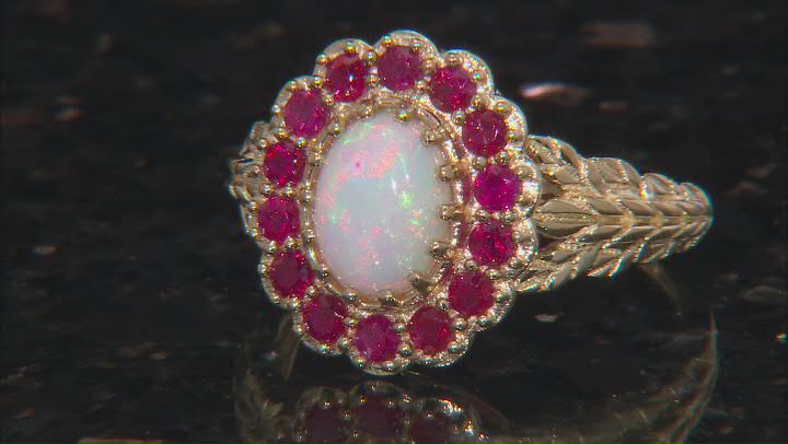 Opal And Ruby 10k Yellow Gold Ring 0.50ctw Video Thumbnail