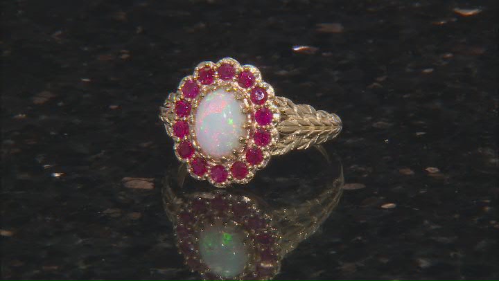 Opal And Ruby 10k Yellow Gold Ring 0.50ctw Video Thumbnail