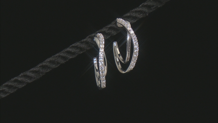 White Lab Created Sapphire Sterling Silver Hoop Earrings 1.05ctw Video Thumbnail