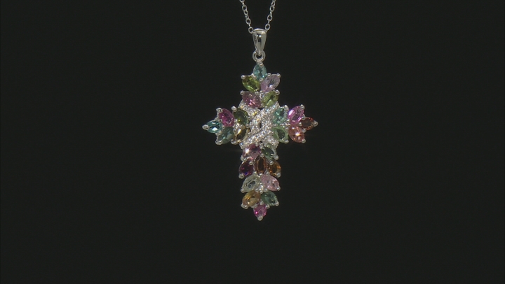 Multi Color Tourmaline Rhodium Over Sterling Silver Pendant With Chain Video Thumbnail