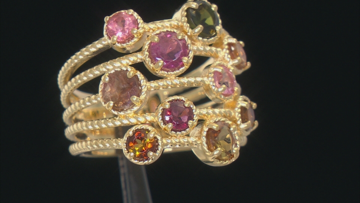 Multi-Tourmaline 18K Yellow Gold Over Sterling Silver Ring 1.50ctw Video Thumbnail